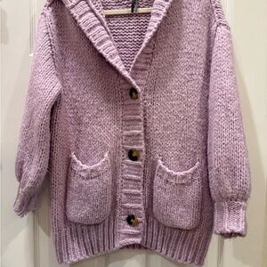 Anthropologie Lilac Button-Front Shawl Collar Cardigan